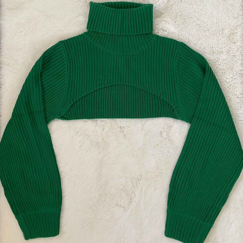 NWT Green Cropped Ribbed Knit Turtleneck Sweater | H&M - Picture 4 of 15